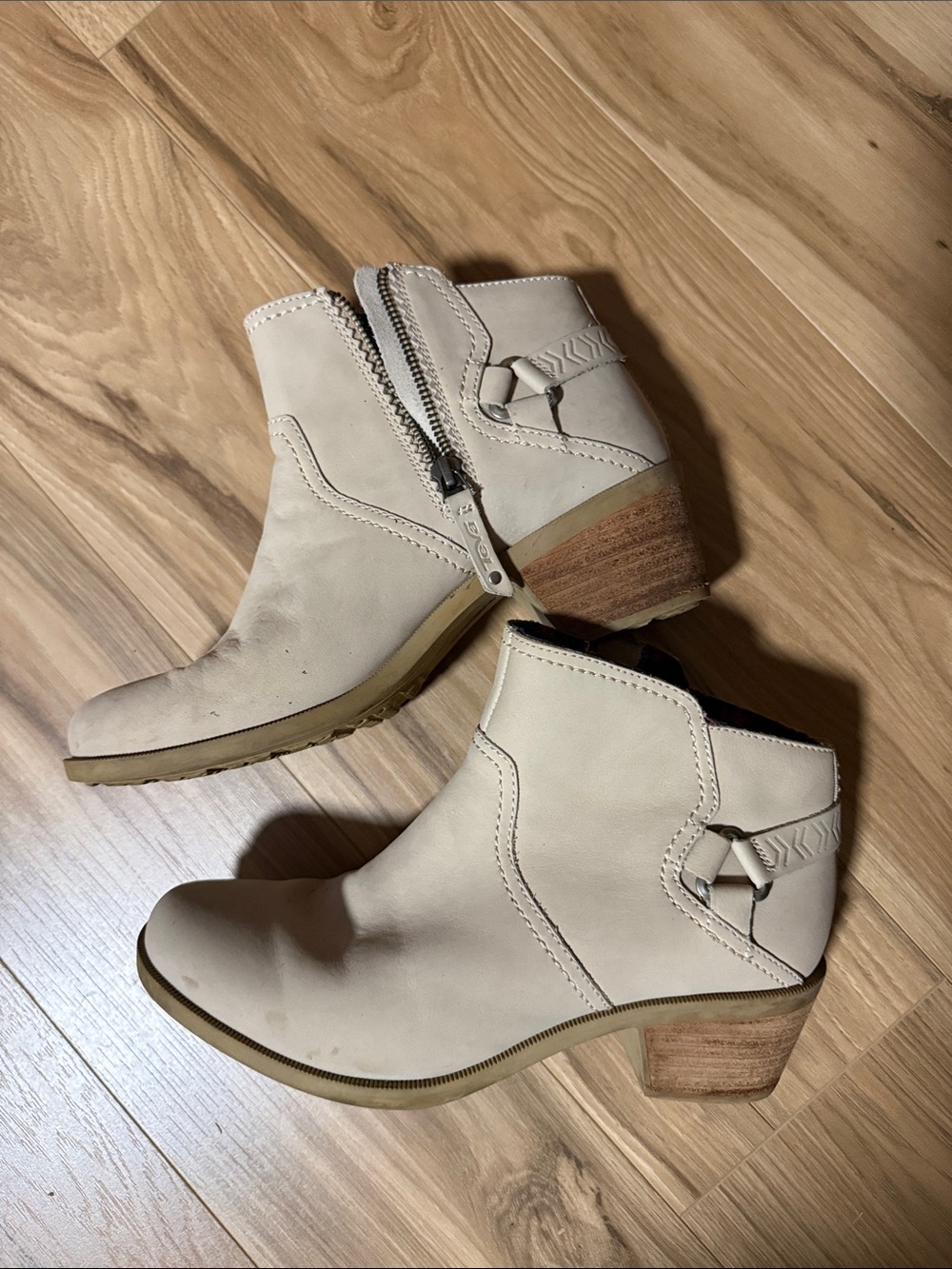 Teva Cream/Tan Ankle Booties with Stacked Heel